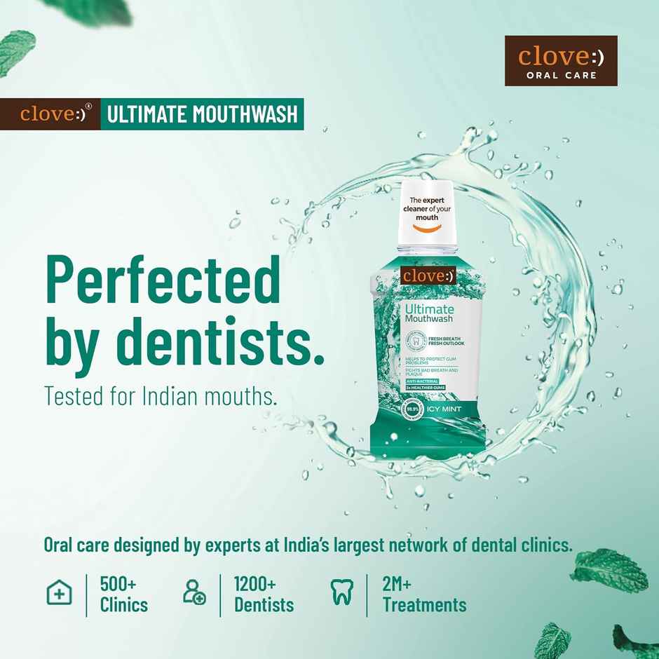 Clove Ultimate Mouthwash Antibacterial & Anti-Plaque Kills 99.9% Germs Fresh Icy Mint Flavour
