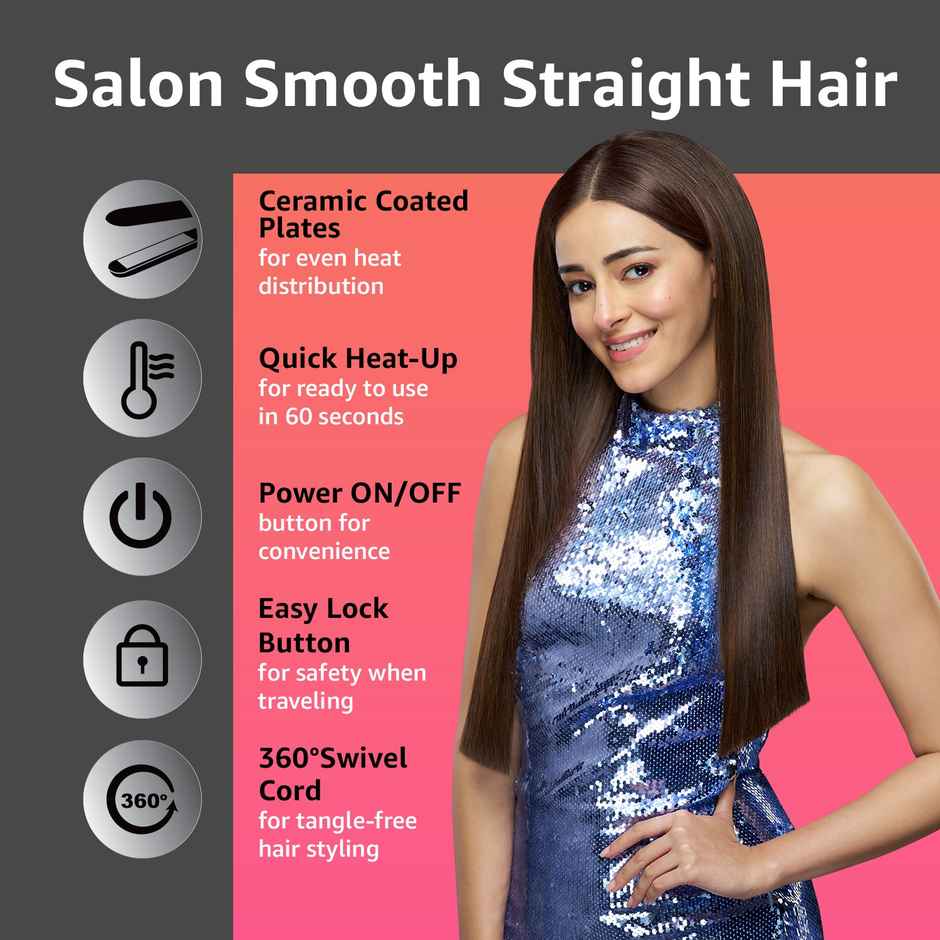 Vega Adore Hair Straightener for Women with Ceramic Plates & Fast Heat, 1 Year Warranty, (VHSH-18)
