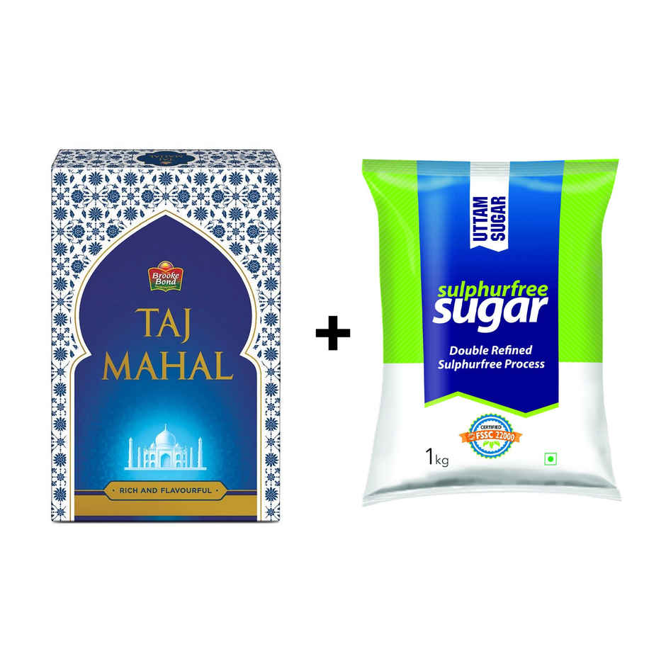 Tea & Sugar Combo Pack - Taj Mahal Tea 1kg + Uttam Sulphurless Sugar 1kg
