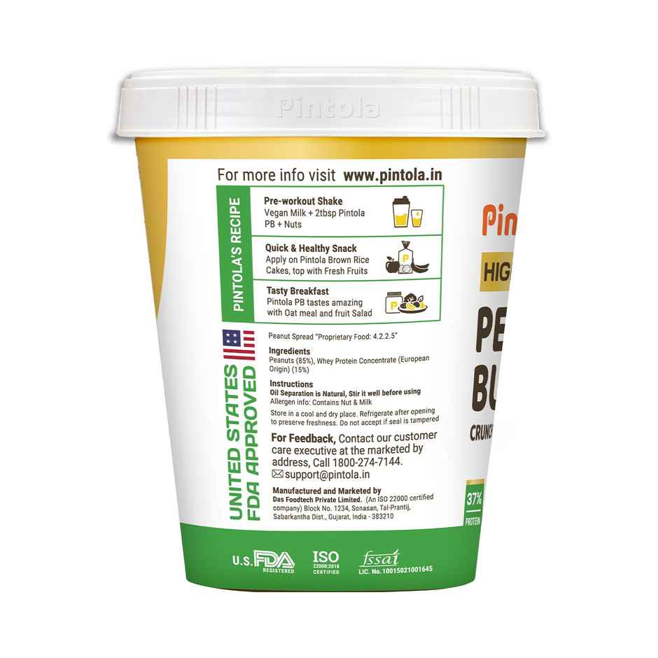 Pintola High Protein All Natural Peanut Butter Unsweetened 37% Protein (Crunchy)