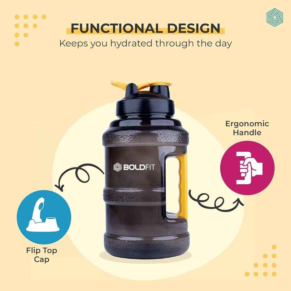 Boldfit Gallon Water Bottle 2.5 L For Gym & Sports 2.5 L Yellow Handle