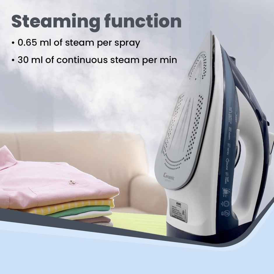 Agaro Royal Steam Iron 2000W Ceramic Coated Sole Plate 360 Degree Swivel Cord Anti-Calc 320 Ml Blue