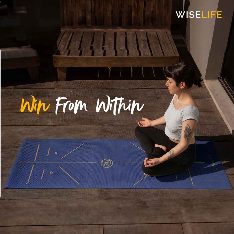Wiselife Tru Body Alignment Yoga Mat + Sleek Yoga Strap - Navy Blue