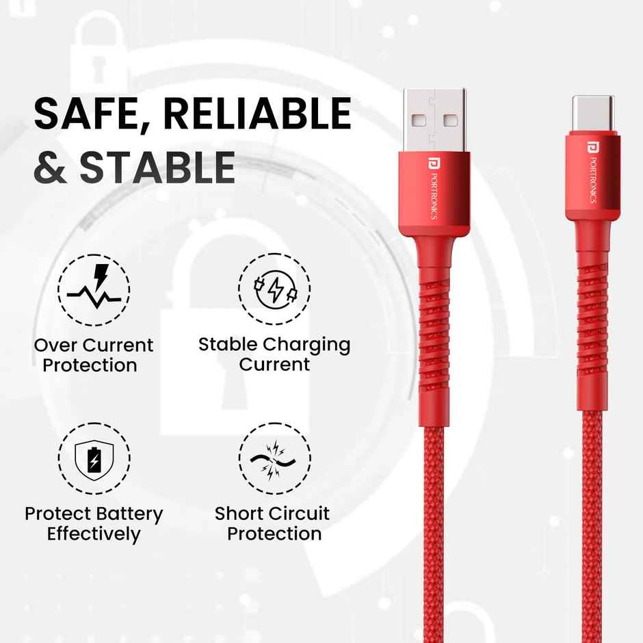 Portronics Konnect X 2m USB to Type C Cable Red