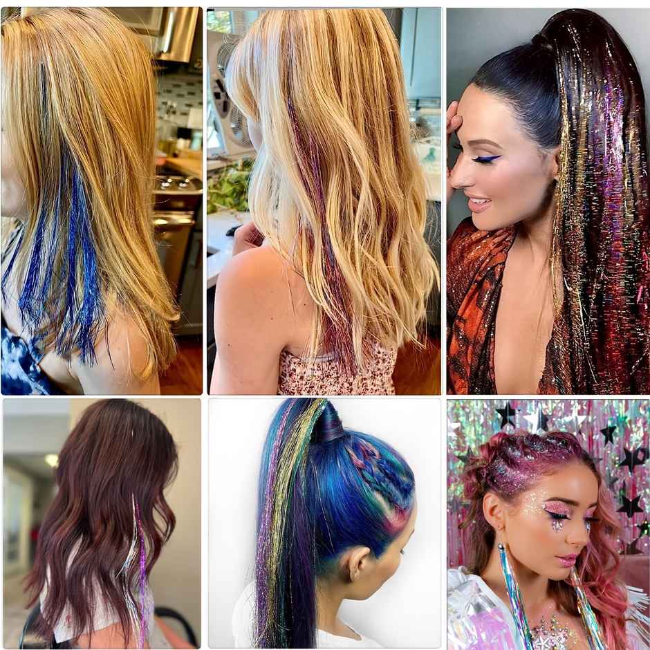 CHRONEX 24 Inch Holographic Hair Tinsel Kit Heat Resistant Multicolor Assorted