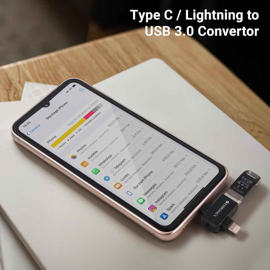 Zebronics OTG2, 2 in 1 Lightning, Type C - USB Converter, Backward Compatible, Speed Upto 5 Gbps
