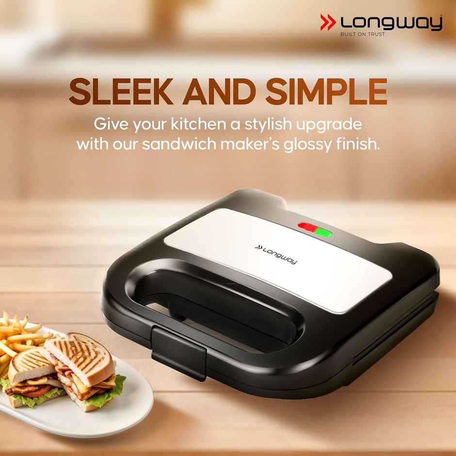Longway Grilly Pro 850W Grill Sandwich Maker&Toaster,Non-stick Coating Cast Aluminum-Metallic Silver
