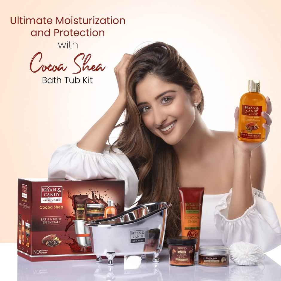 Bryan & Candy Cocoa Shea Bath Tub Kit Gift Set | Complete Home Spa Experience | Pack Of 4