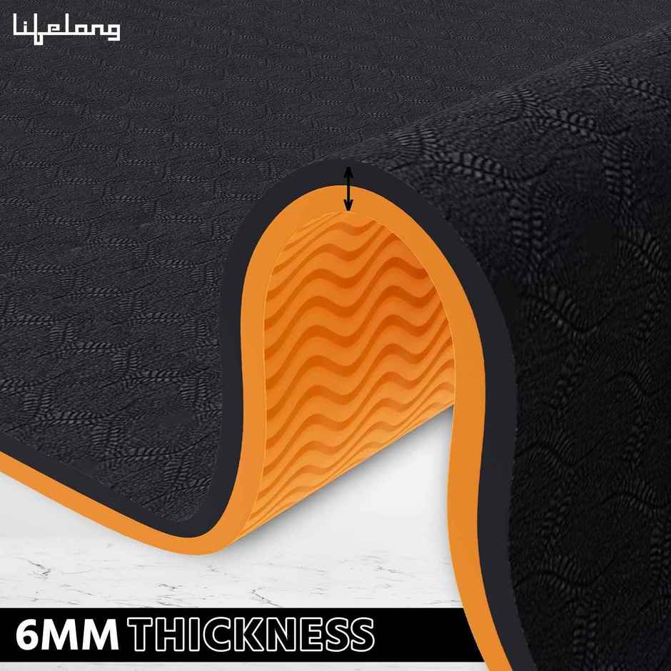 Lifelong 6mm Dual Color Anti-Slip Yoga Mat with Carry bag | Black and Orange