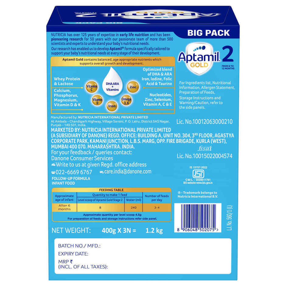 Aptamil Gold 2 Follow up Infant Formula Powder | Stage 2 | After 6 months