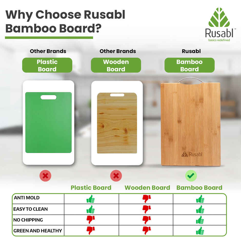 Rusabl Bamboo Chopping Board - BPA Free, Eco-Friendly, Anti-Microbial | Large - 34 x 24 cm)