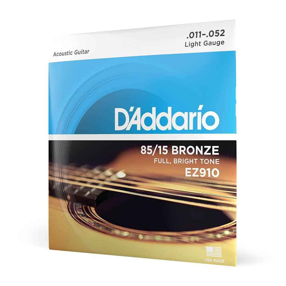 D'Addario Ez910 Bronze Acoustic Guitar Strings | 85/15 Full Bright Tone Stainless Steel Material