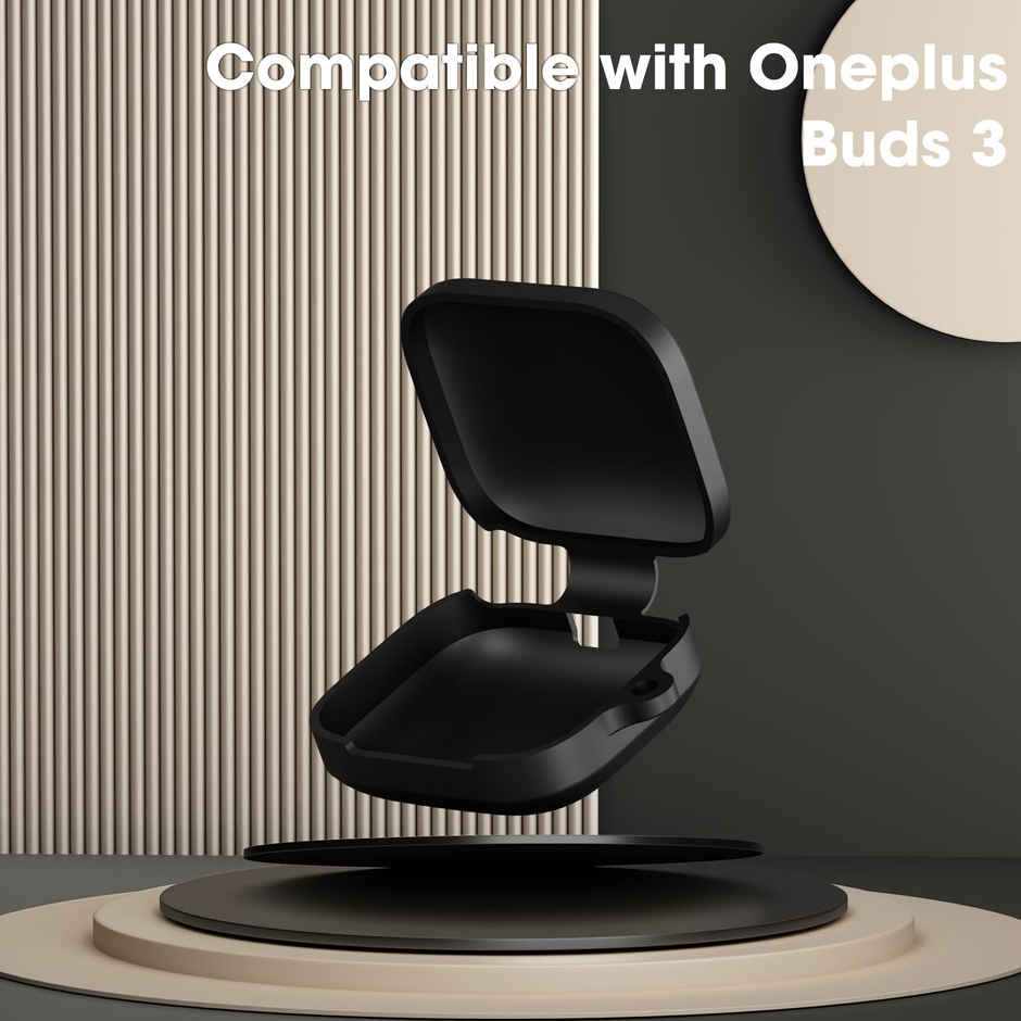 Sounce Silicone Case Cover for OnePlus Buds 3 | Shock-Absorbing With Keychain | LED Visible | Black