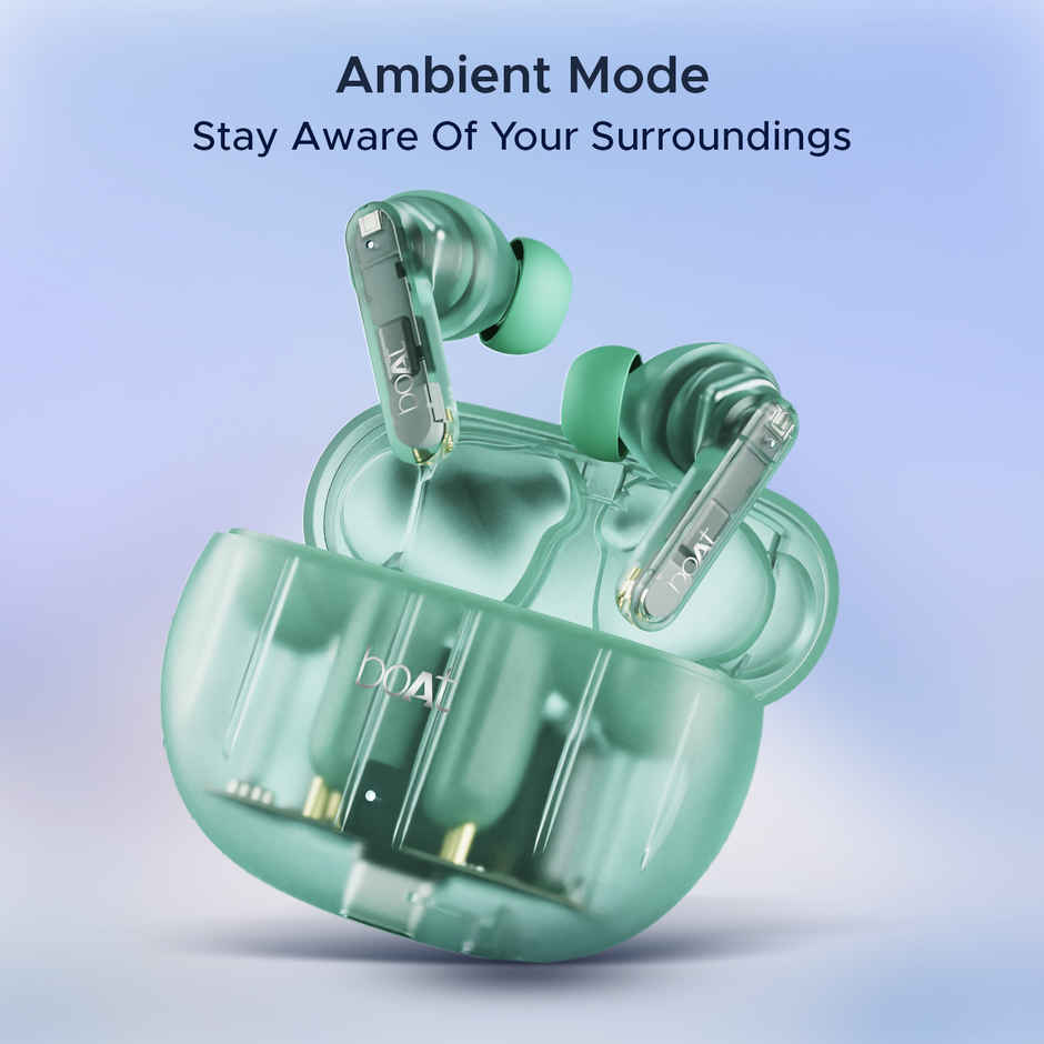 boAt Airdopes 191 ANC, 32dB ANC, Ambient Mode, 60HRS Battery, 4Mics ENx, in-Ear Detection, IWP Tech, Fast Charge, v5.3 Bluetooth Earbuds, TWS Ear Buds Wireless Earphones with mic (Pellucid Green)