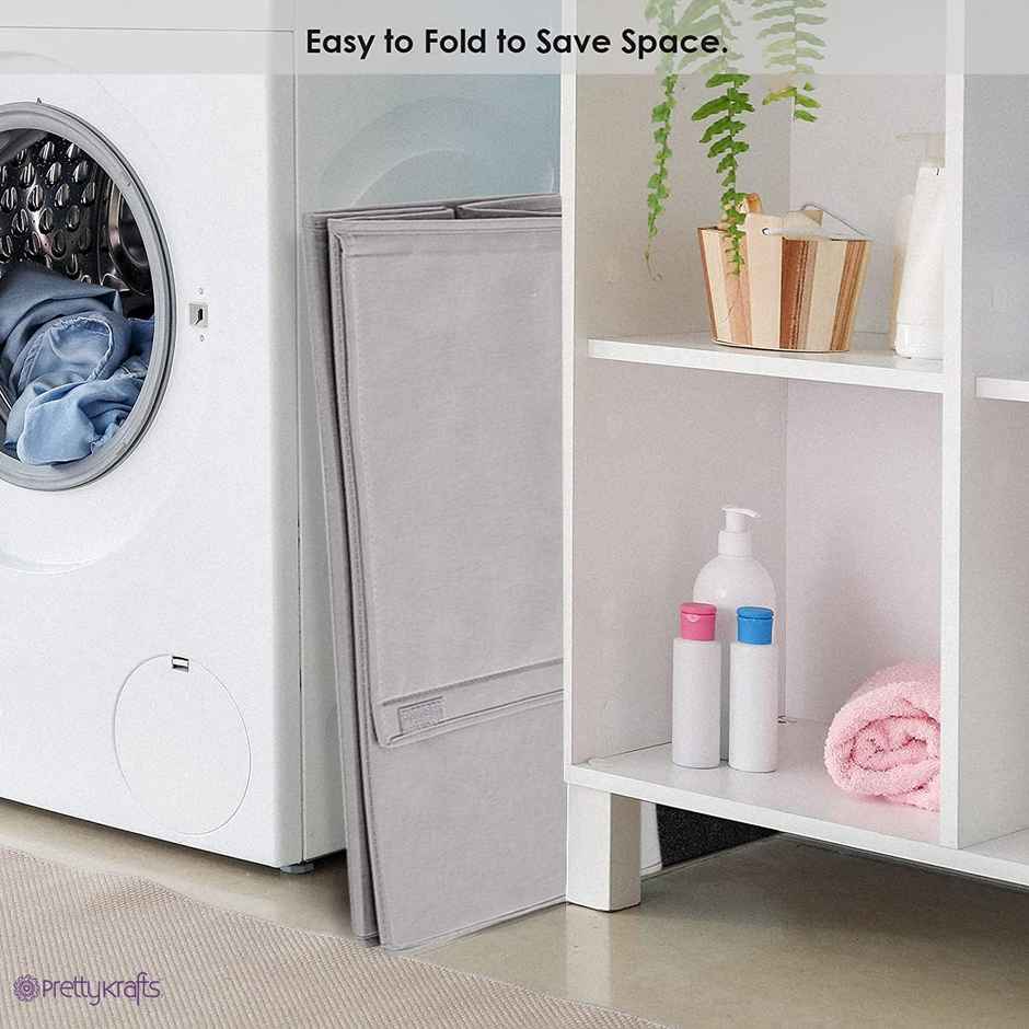 PrettyKrafts 75 L Foldable Laundry Basket L1113 | Cloth Storage Hamper with Lid & Handles | Grey - Large