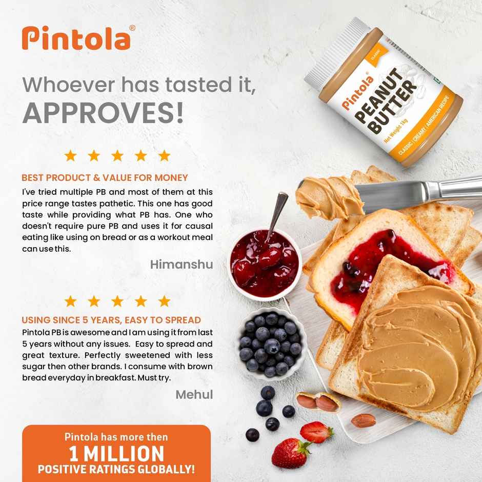 Pintola Classic Peanut Butter Creamy Original American Recipe With High Protein Fiber