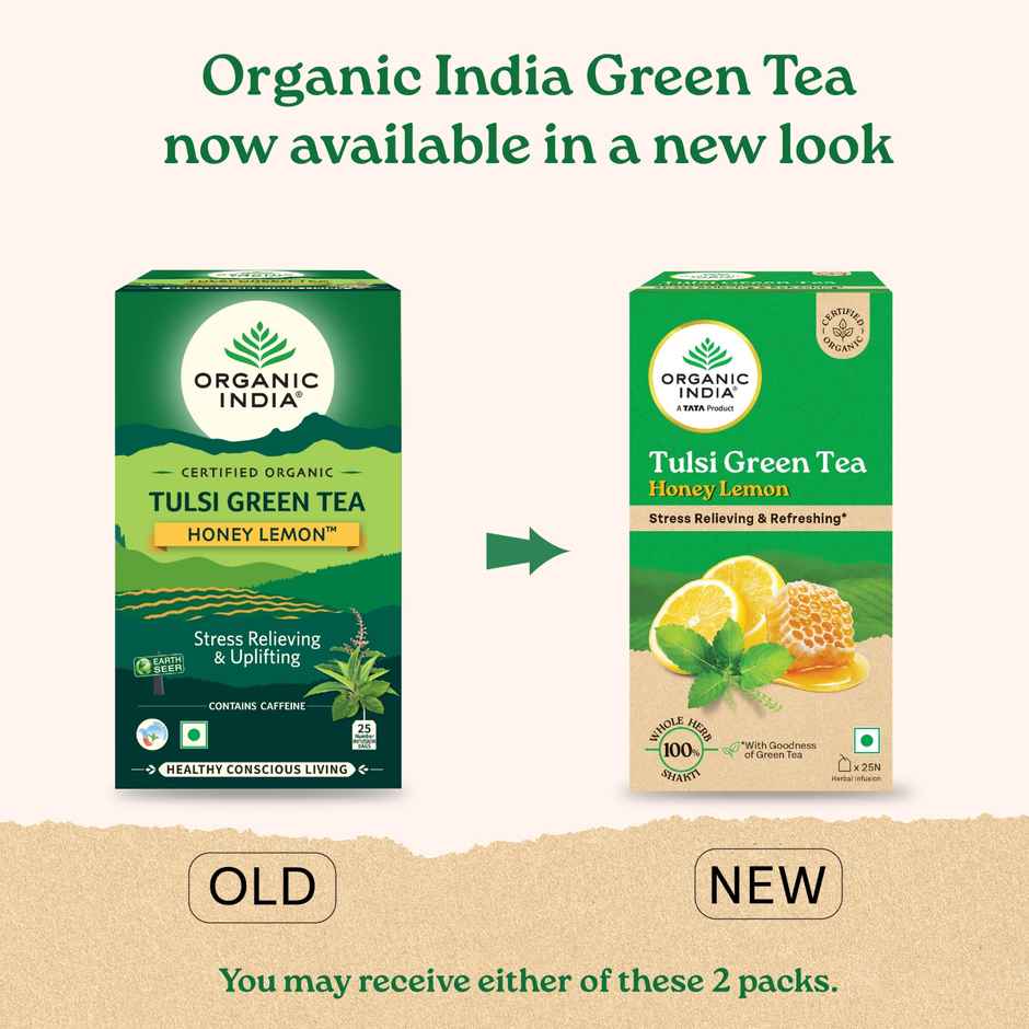 A TATA Product - Organic India Honey Lemon Flavored Tulsi Green Tea - 25 Tea Bags