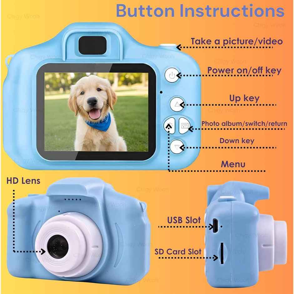 Chigy Wooh Digital Camera Toy for Kids | Video Recording | Mini Games | Rechargeable | Blue