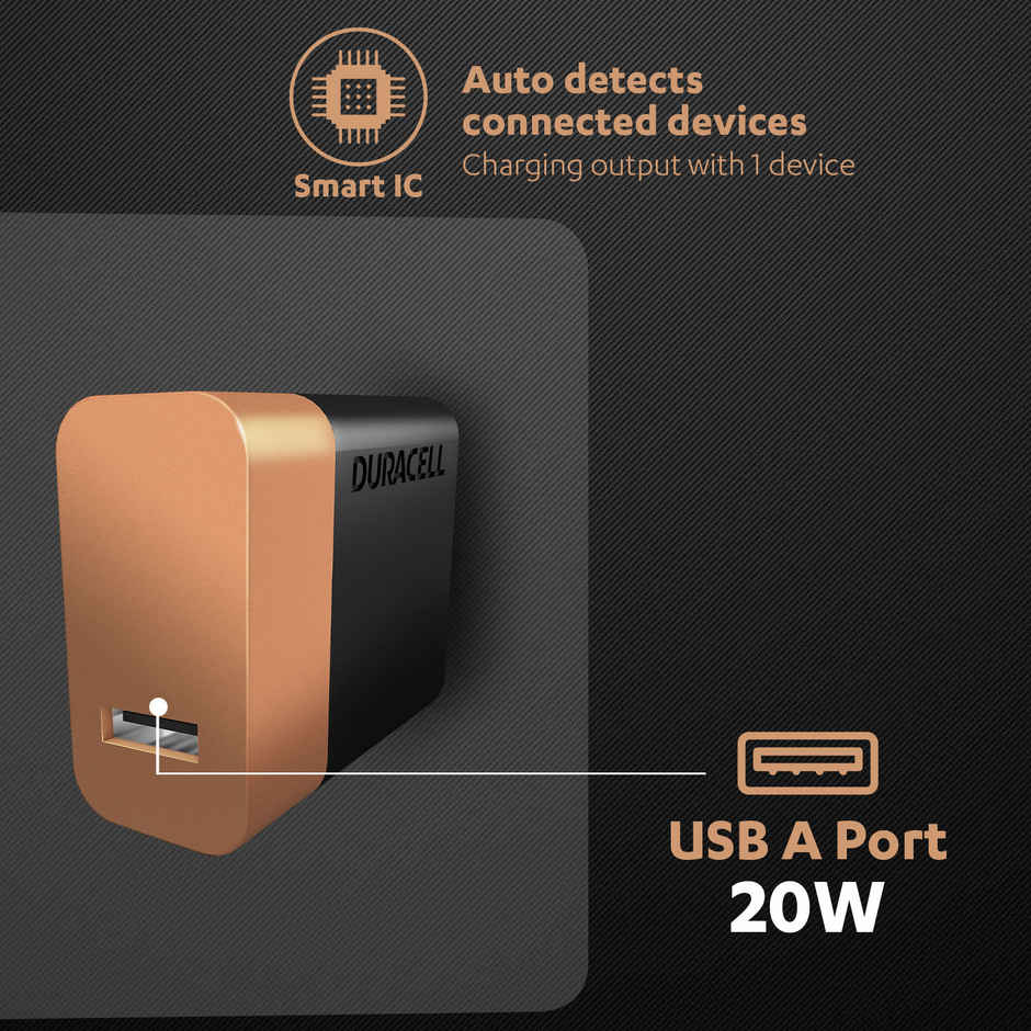Duracell 20W Fast Wall Charger Adapter, 1 USB A, Fast Charging