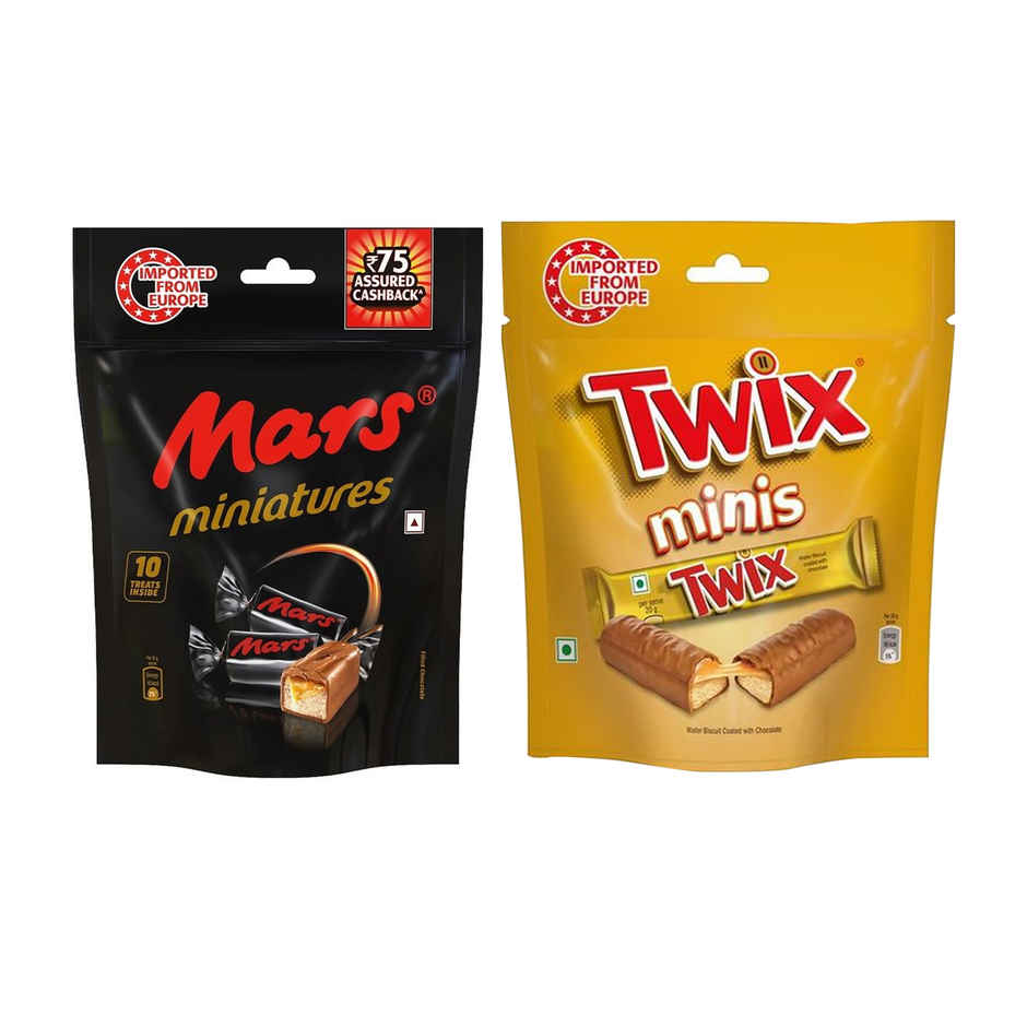 Twix Cookie Caramel + Mars Nougat & Caramel Mini Chocolates Combo Pack 2x100g