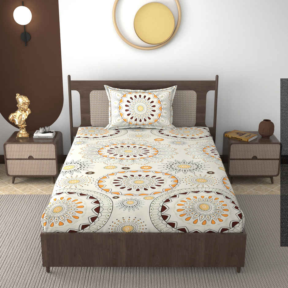 Furnofy Fitted Single Bedsheet with 1 Pillow Cover | Multicolour - 78 x 48 + 6 in Pocket