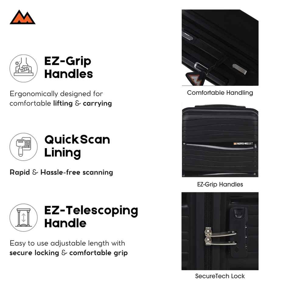 Move-Meant WanderWare Small Cabin Suitcase Polypropylene Black Trolley Bag for Men & Women - 55 cm