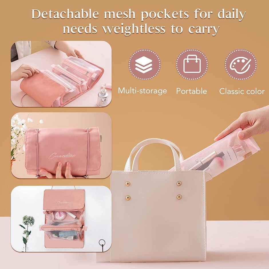 Lazer 4 in 1 Detachable Nylon Cosmetic Organizer Bag Baby Pink