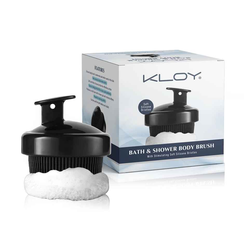 Kloy Soft Bristle Bath Brush With Grip Handle | Silicone | Black