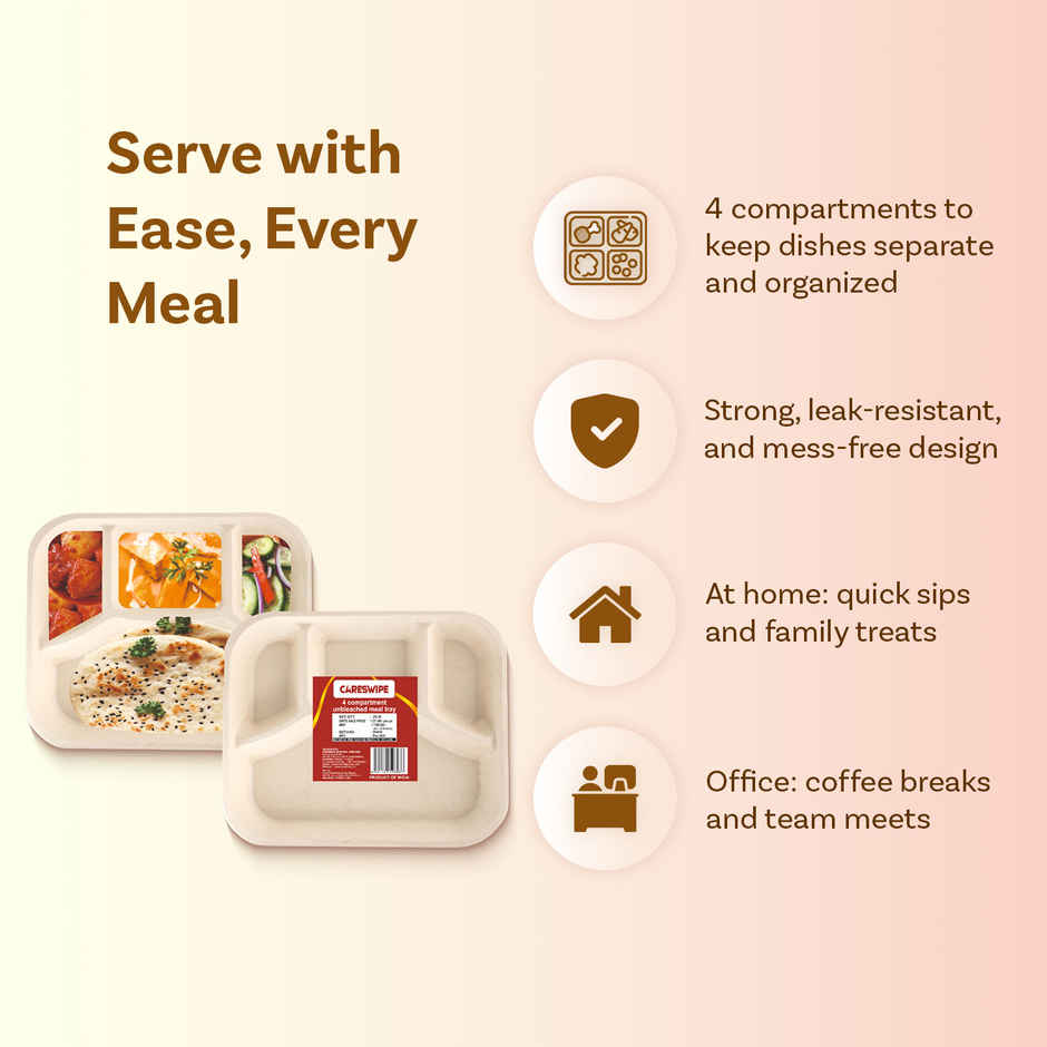 Disposable Plate | Meal Tray | 4 Compartment | Careswipe