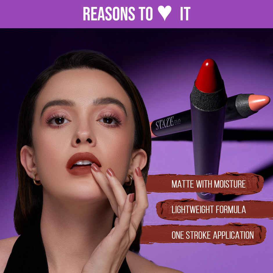 Staze Pout On Matte Tranfer-proof Lip Crayon | 10 Royally Ruby | 3.5 g