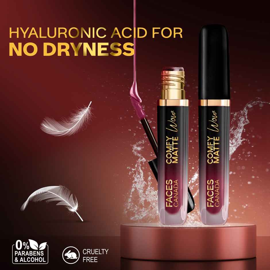 Faces Canada Comfy Matte Wow Liquid Lipstick | Plum Passion 04, One Swipe Application