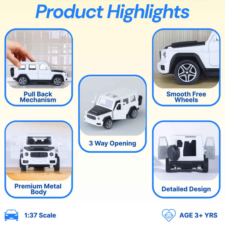 Race n Roll Premium Die-Cast Car | 3-Way Opening | Pull-Back Action | G Wag White