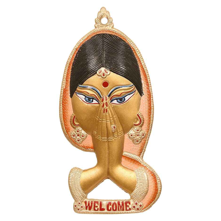 eCraftIndia Colorful Metal Welcome Namaste Lady Door Metal Wall Hanging Decorative