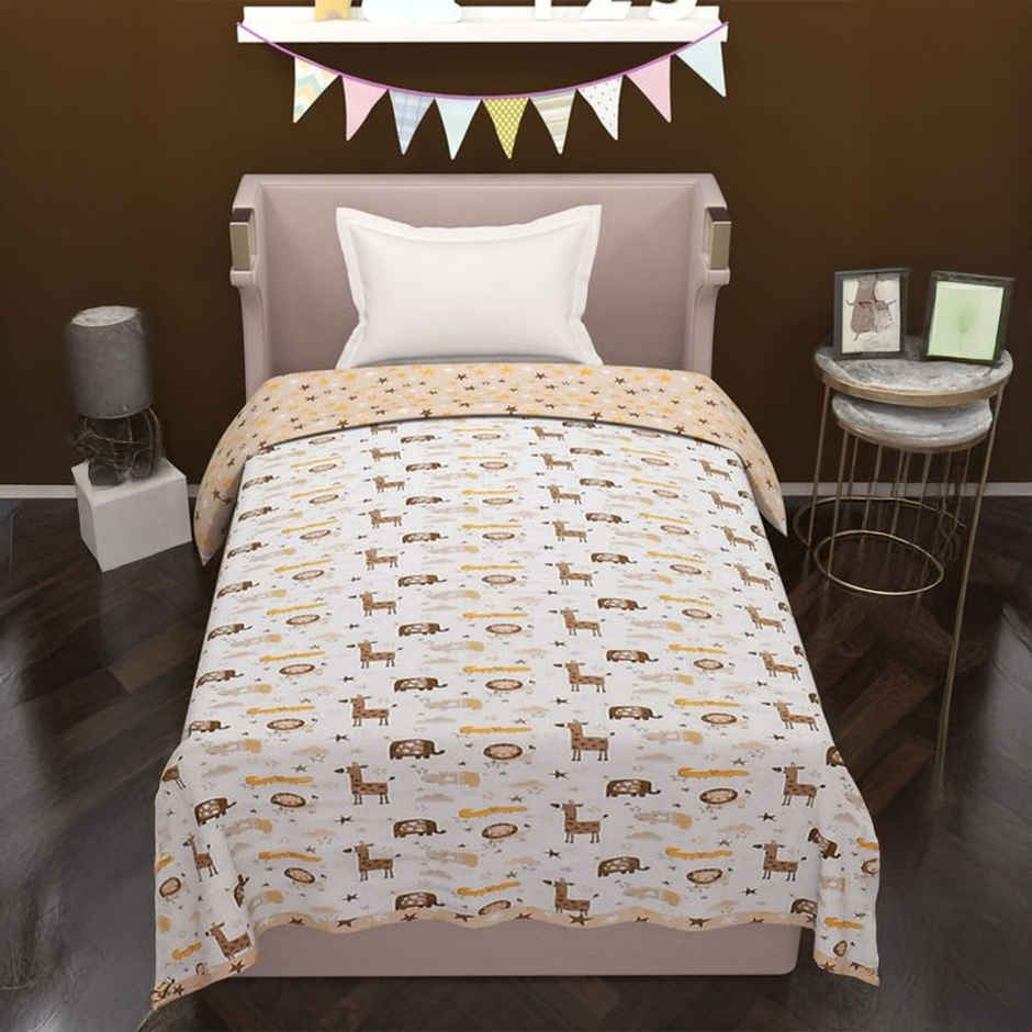 Florida Cotton AC Dohar Kids Reversible Design For Single Bed Blanket - Beige