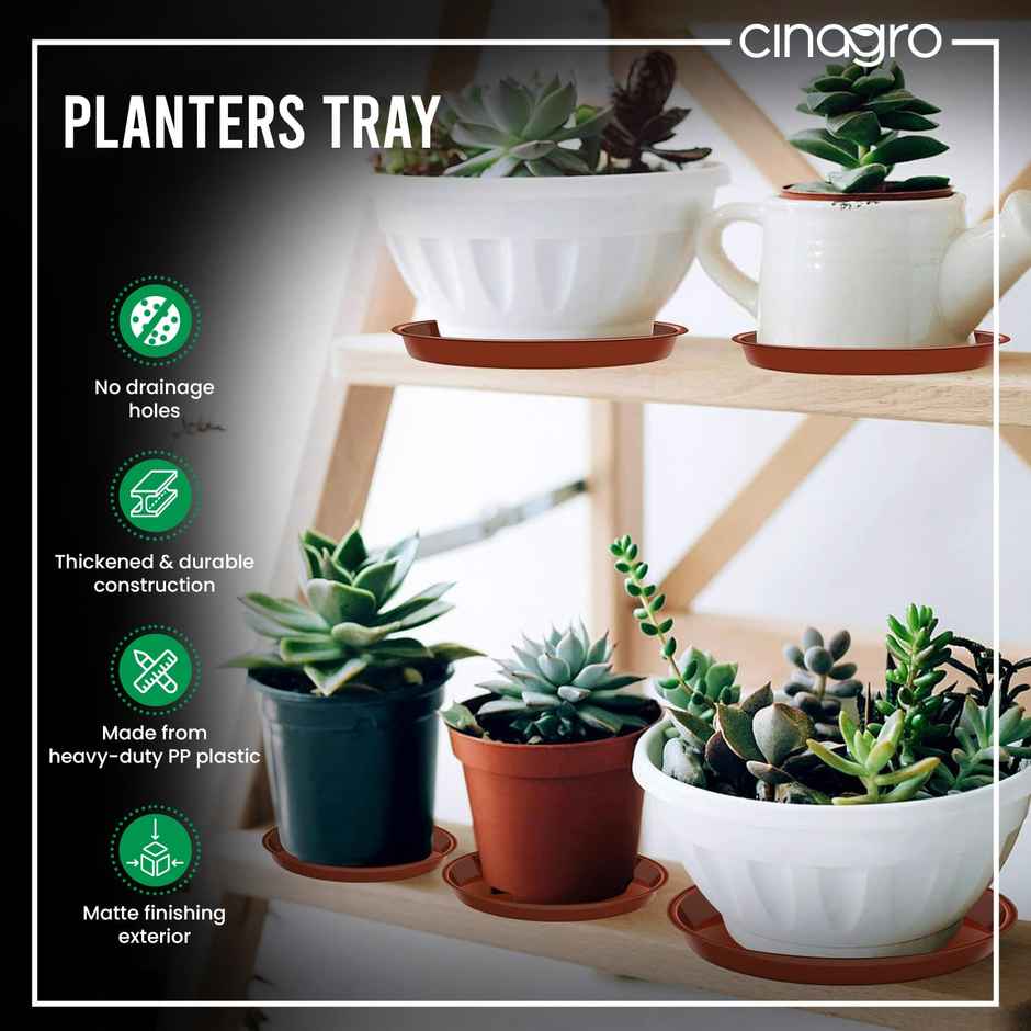 Cinagro 8 Inch Planter Bottom Trays | Durable Plastic | Plant Drip Trays/Saucer