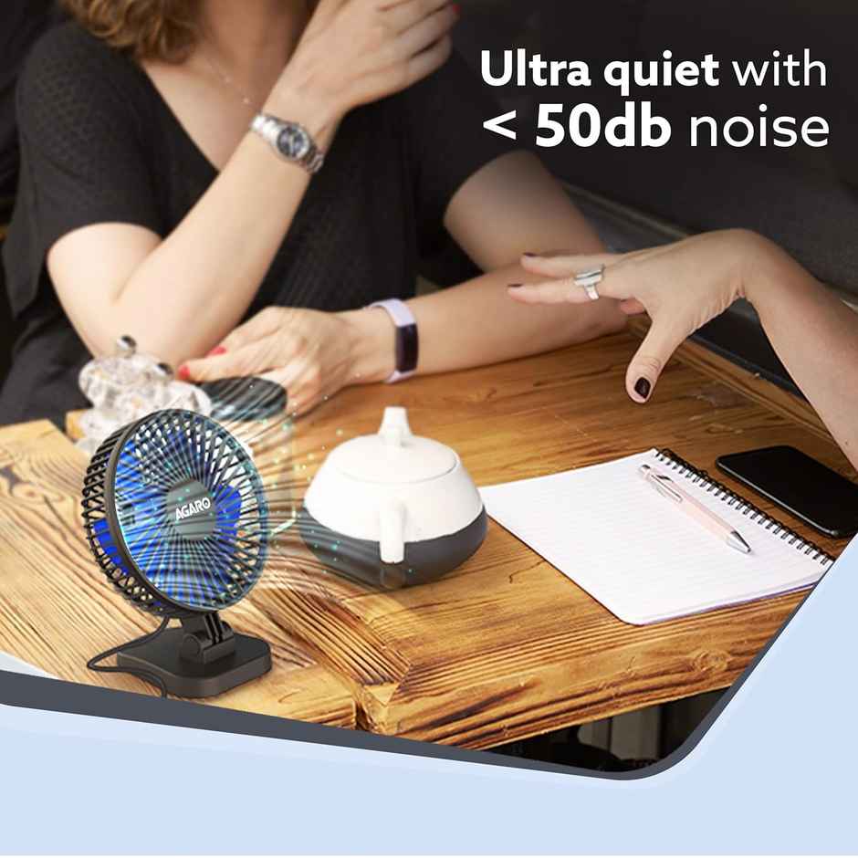 AGARO Breeze USB Desktop Fan, 4 Inch Quiet Desktop Fan, USB Plug in, 3 Speeds, 40Degree Tilting, Personal Mini Fan for Home Office Bedroom,Study - Black