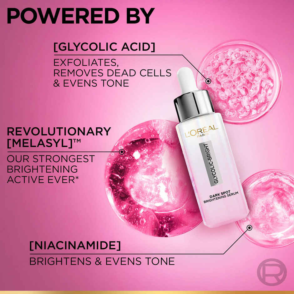 L'Oreal Paris Glycolic Bright 8% Melasyl + Niacinamide Face Serum for Brightening Dark Spots