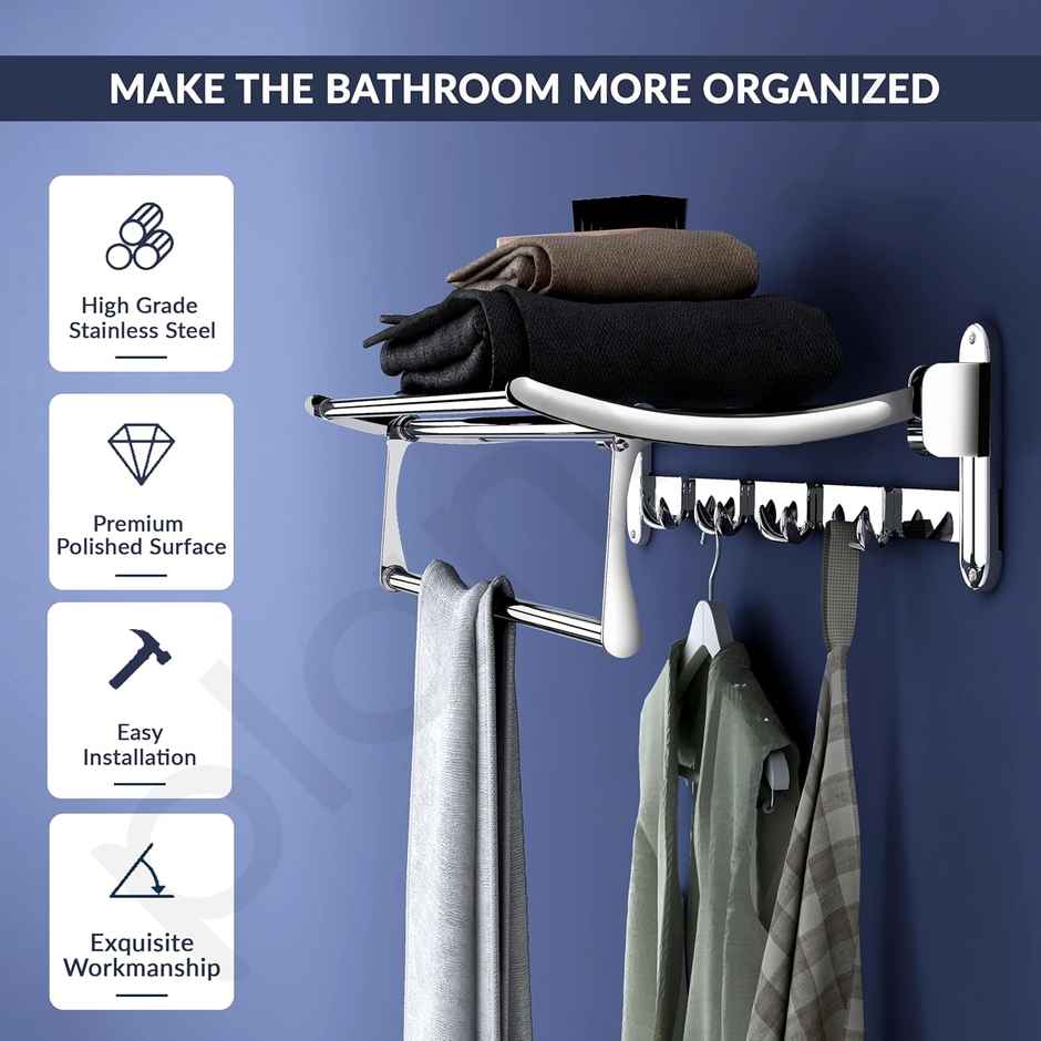 Plantex Stainless Steel Folding Towel Rack for Bathroom - 24 Inch, Chrome Finish