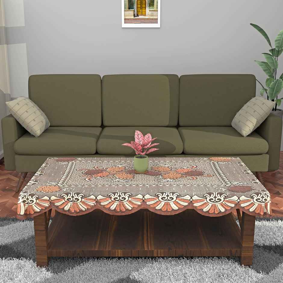 Kuber Industries Cotton 4 Seater Center Table Cover for Living Room | Brown