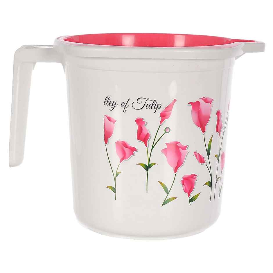 Kuber Industries Floral Print Plastic Bathroom Mug - Blue, White, Pink | 1.5 L | 46KM0199