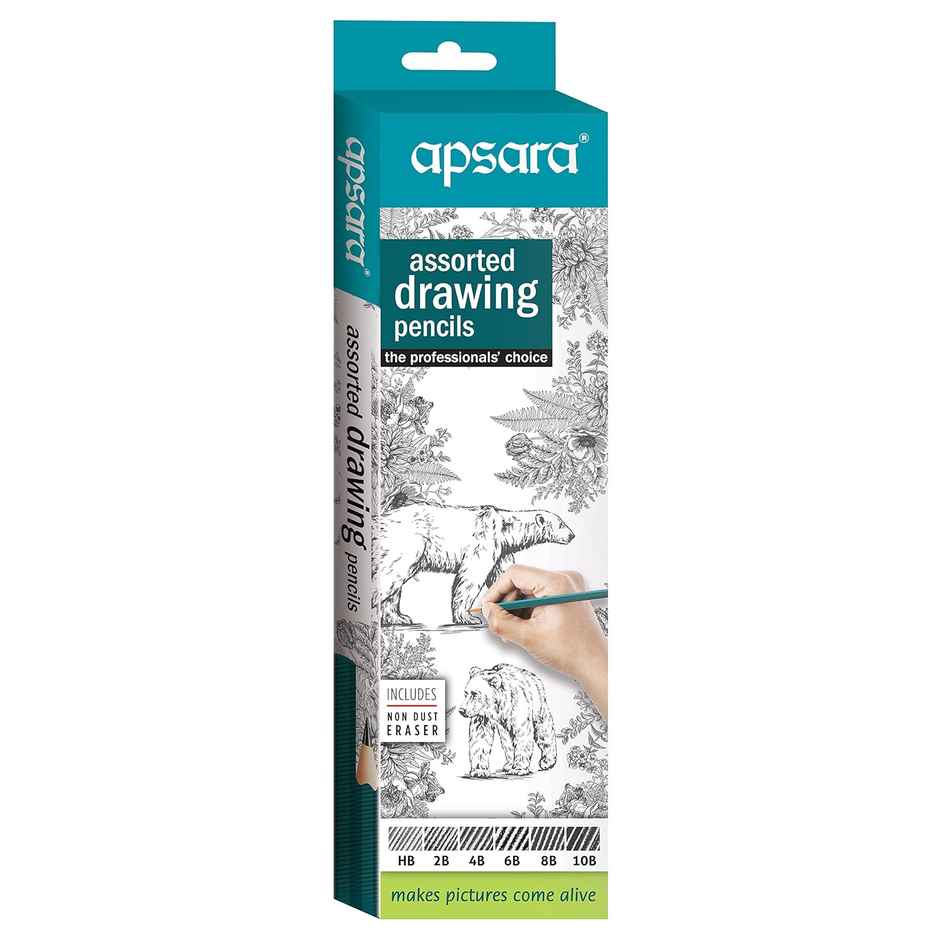 Apsara Assorted Drawing Pencils (Hb, 2b, 4b, 6b, 8b, 10b), Impregnated Lead, for Artists, Pack of 6