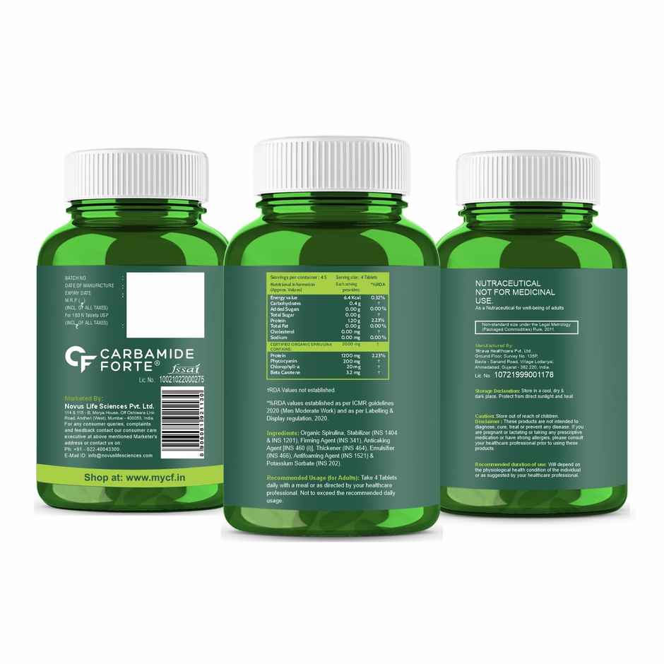 Carbamide Forte Truly Organic Spirulina Tablets 2000mg Per Serving - 180 Tablets