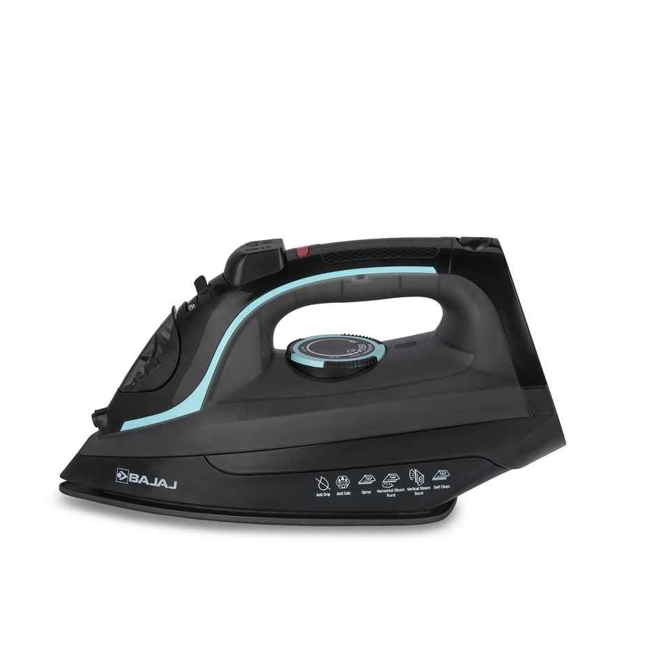 Bajaj MX 45 Steam Aluminium 2000 Watts Soleplate Steam Iron, Non Stick German Coated Technology, 220 Ml Water Tank Capacity - Black & Grey