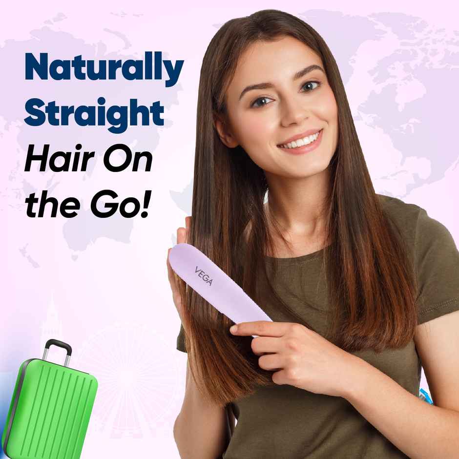 Vega Mini Hair Straightener Brush-Natural Straight in Few Min for Women 2 Heat Settings, (VHSB-05)