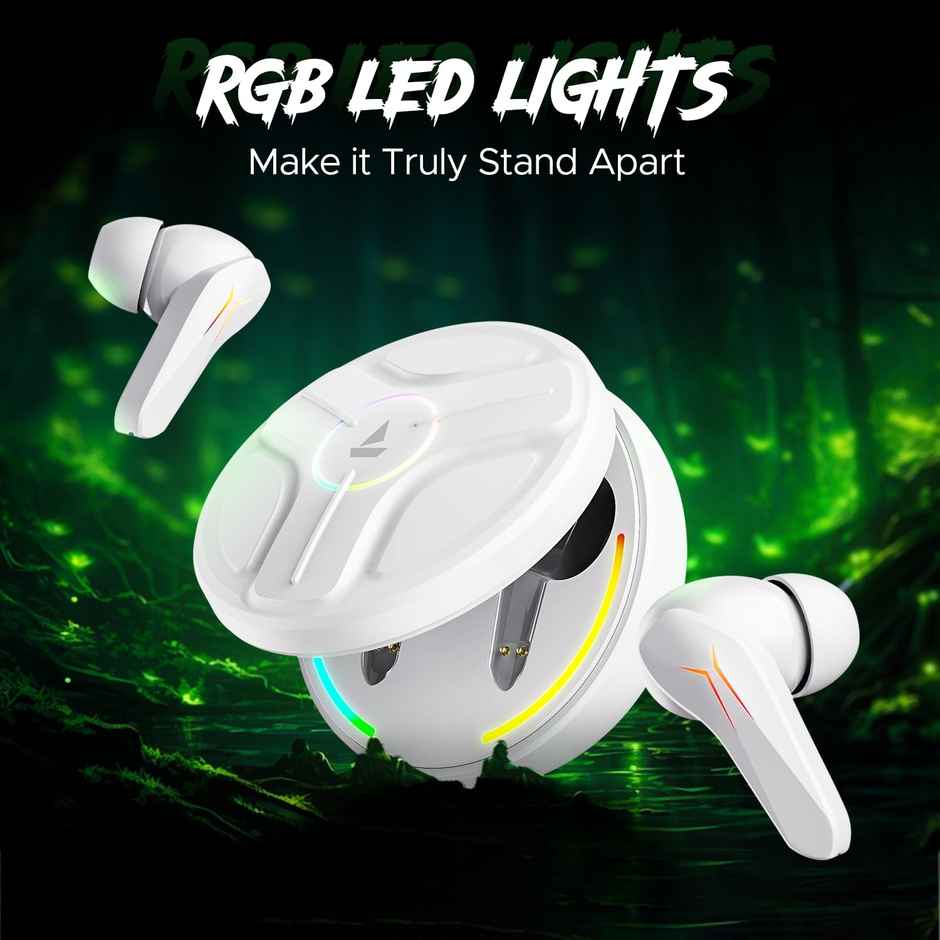 boAt Immortal 141 TWS Earbuds with mic, ENx Tech, 40HRS Battery, Low Latency Mode, Fast Charge, IPX4, IWP Tech, RBG Lights, v5.3 Bluetooth Gaming Earbuds - White Sabre