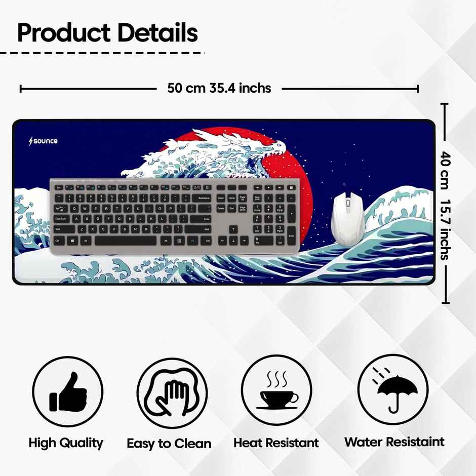 Sounce Snow Dragon Mouse Pad | Non Slip | Waterproof | Desk Mat | 900 x 400 mm | Blue