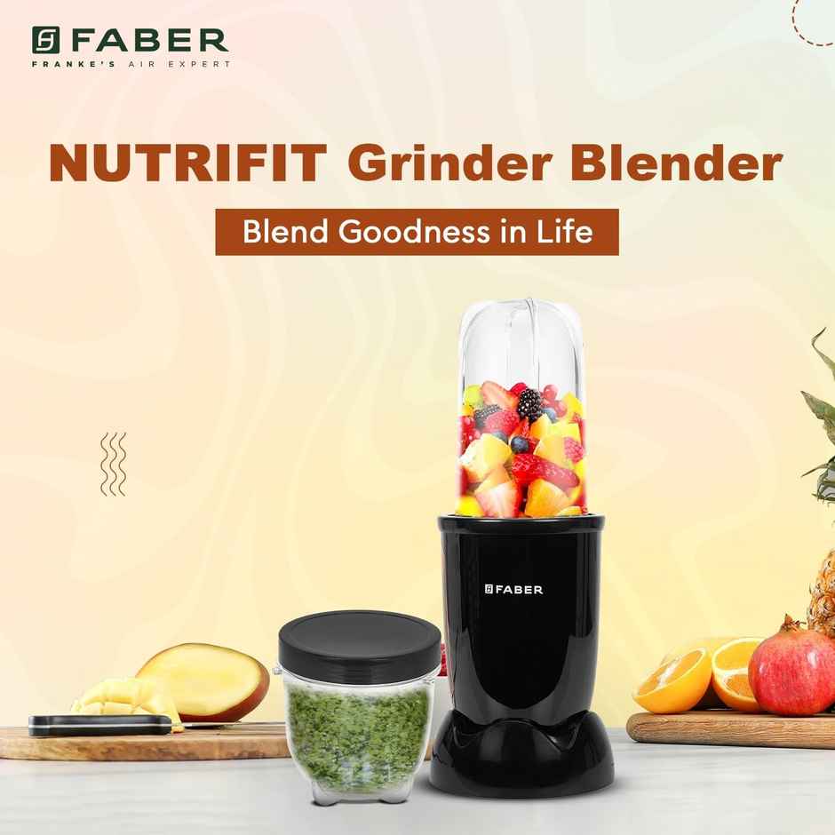 Faber Sportz Blender 2-in-1 Nutrifit Nero | 400W | Detachable SS Blade | 2 PC Jar 500ML & 300ML