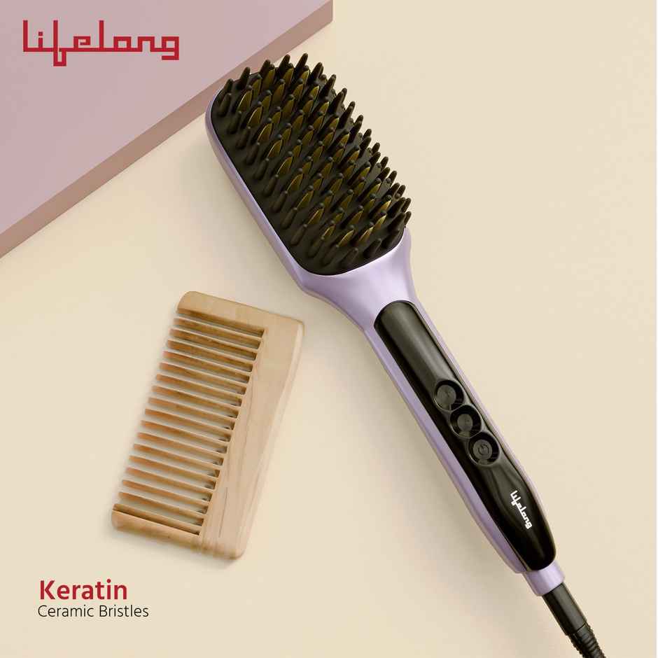 Lifelong Hair Straightener Comb For Women With Keratin Ceramic Bristles, Thermoprotect - Lavender