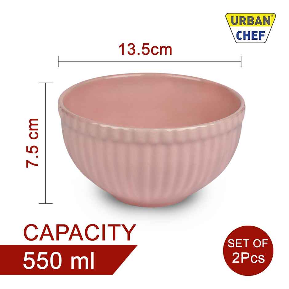 Urban Chef Listra Ceramic Bowl - Peach 2 Pcs | Set of 2 - 550 Each