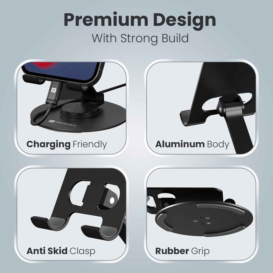 Portronics Mobot 4, 360 Degree Universal Mobile Holder - Black